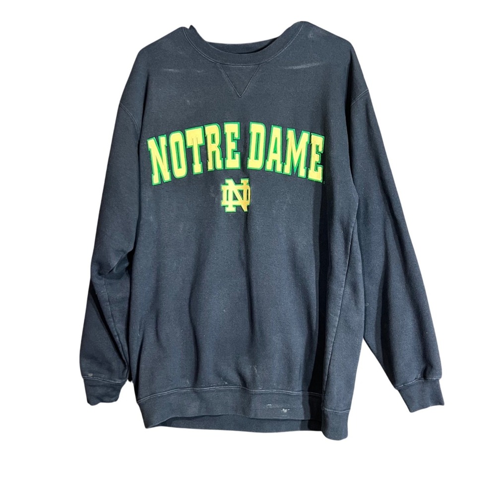 Vintage Notre Dame Mens Size Medium Fighting Irish Sweatshirt Navy Blue NCAA - Picture 2 of 12